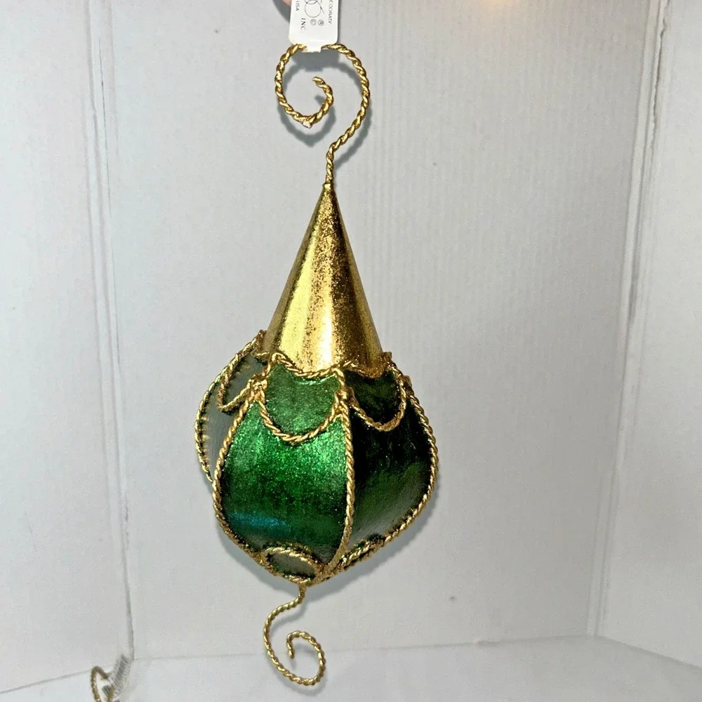 2-Department‎ 56 lantern-style Large Ornament Gold Filigree Scroll Blue/Green